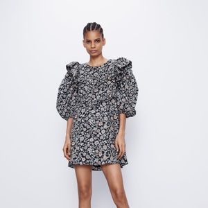 Printed Dress With Ruffles ( Black/XS )